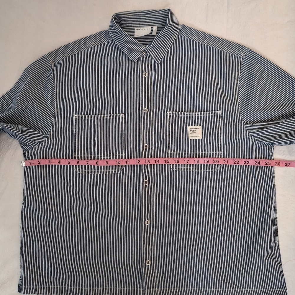 NWT ASOS Blue and White Pinstripe Button-Down Shirt - Picture 4 of 9